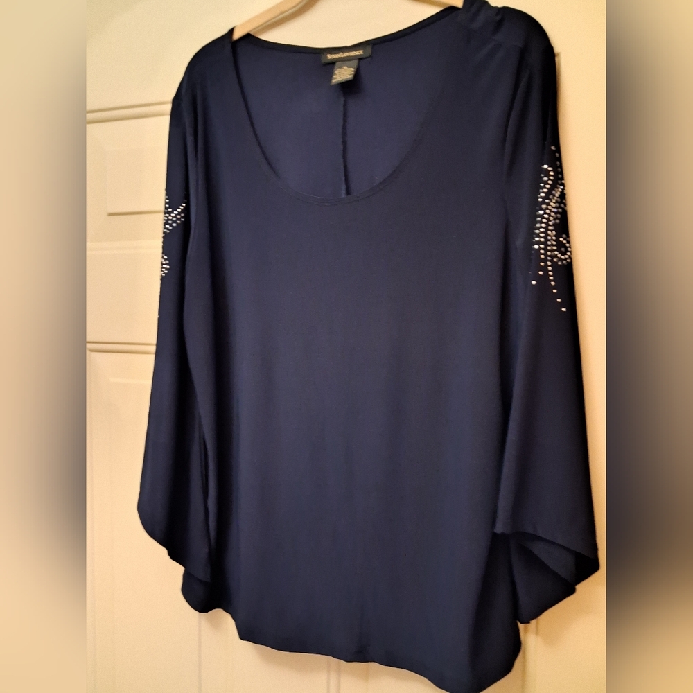 Navy Blue Sequin Long Sleeve Top